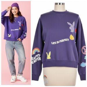 Playboy x PacSun Cabin Fever Purple Crewneck Graphic Sweatshirt Sz L Y2K Revival